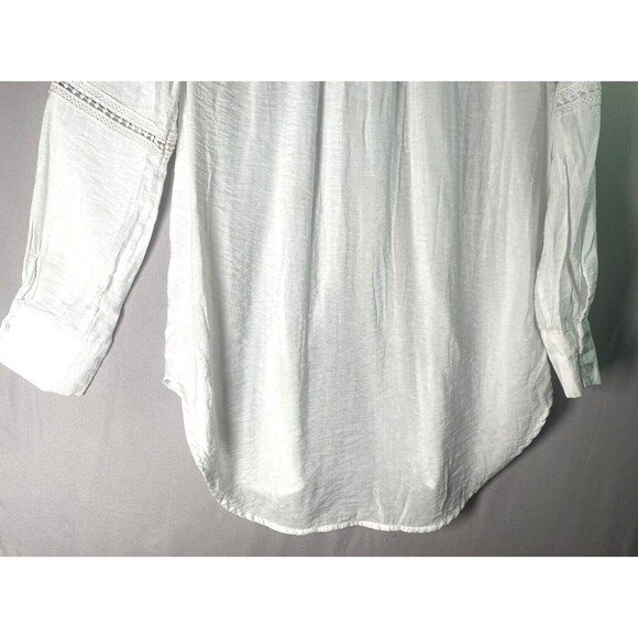 18 Centimeters Blouse Womens M White Trimmed Long Sleeve Band Collar Button Top - Picture 4 of 12